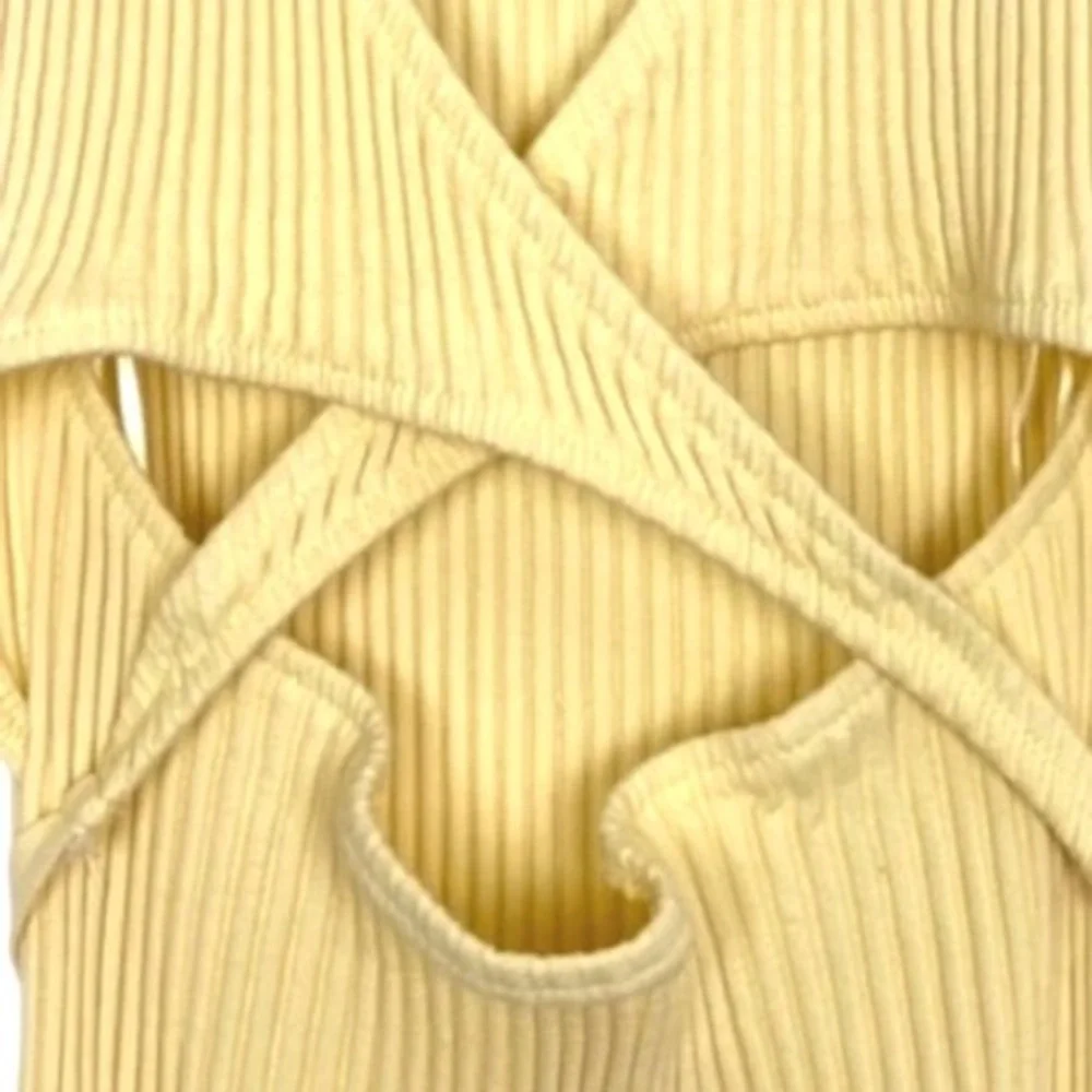 Zara Butter Yellow Bodycon Cut Out‎ Midi Dress M - Picture 10 of 11